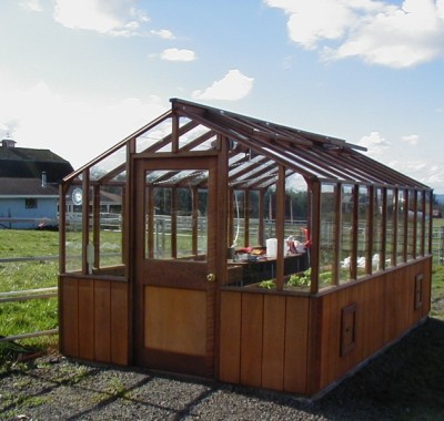 Redwood greenhouse on farm in Oregon
