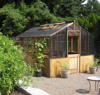 Freestanding greenhouse with shade cloth panels