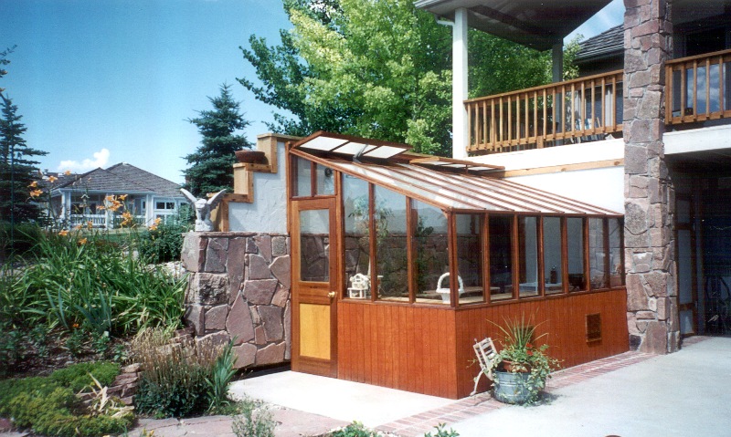 Custom lean-to redwood greenhouse