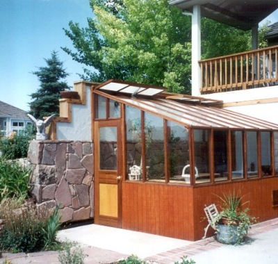 Custom lean-to redwood greenhouse