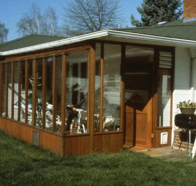 Custom Garden Sunroom, located in Beaverton OR, built under wide eave