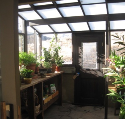 Interior of a Garden Sunroom greenhouse in Idaho