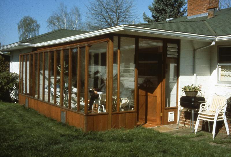 Custom Garden Sunroom, located in Beaverton OR, built under wide eave