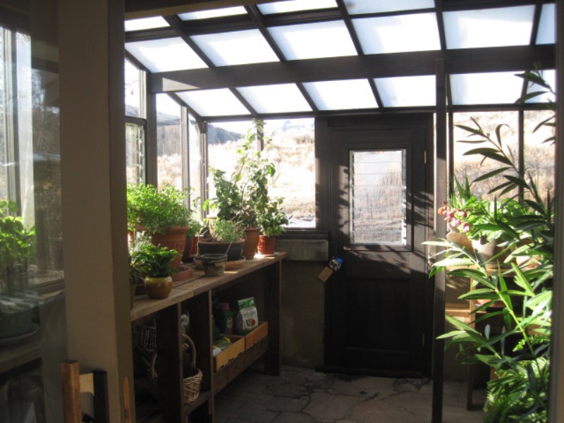 Interior of a Garden Sunroom greenhouse in Idaho