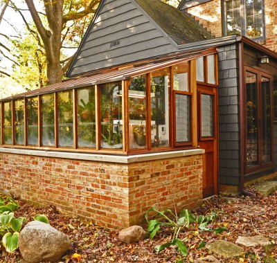 8x14 Garden Sunroom Lean-to with brick base wall