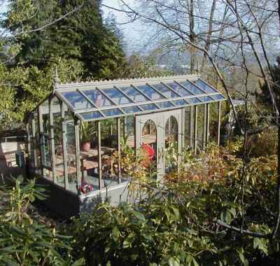 tall glass greenhouse stained gray