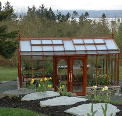 Redwood & Glass greenhouse located on Camino Island WA
