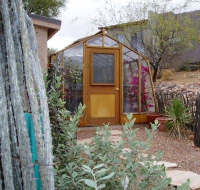 11' wide Solite redwood greenhouse in desert