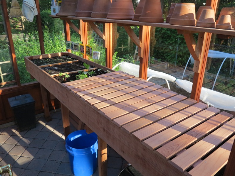 Greenhouse wood benches