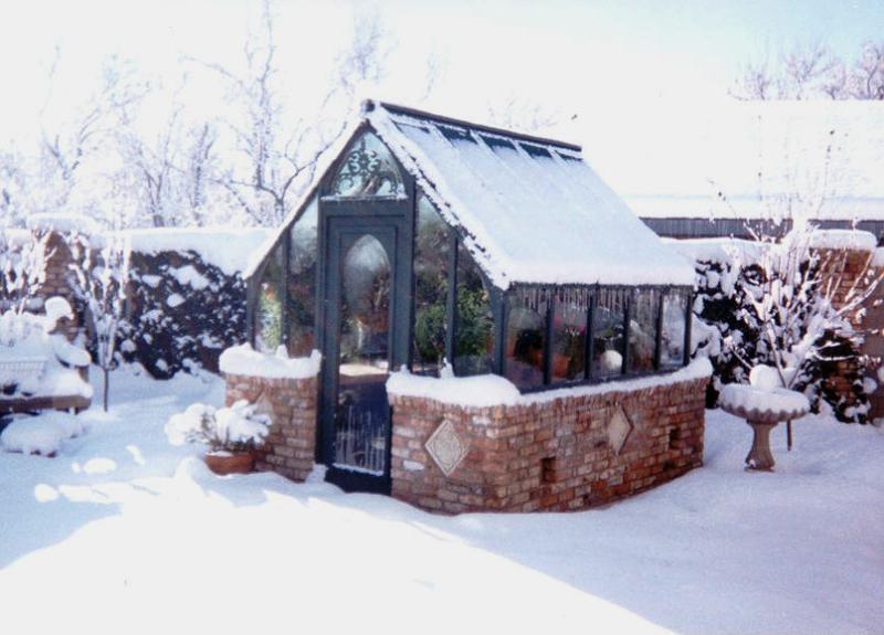 Garden greenhouse in snow, New Mexico