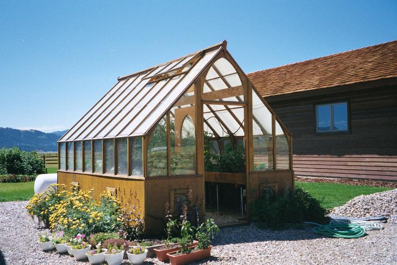 Redwood greenhouse with Twin wall roof